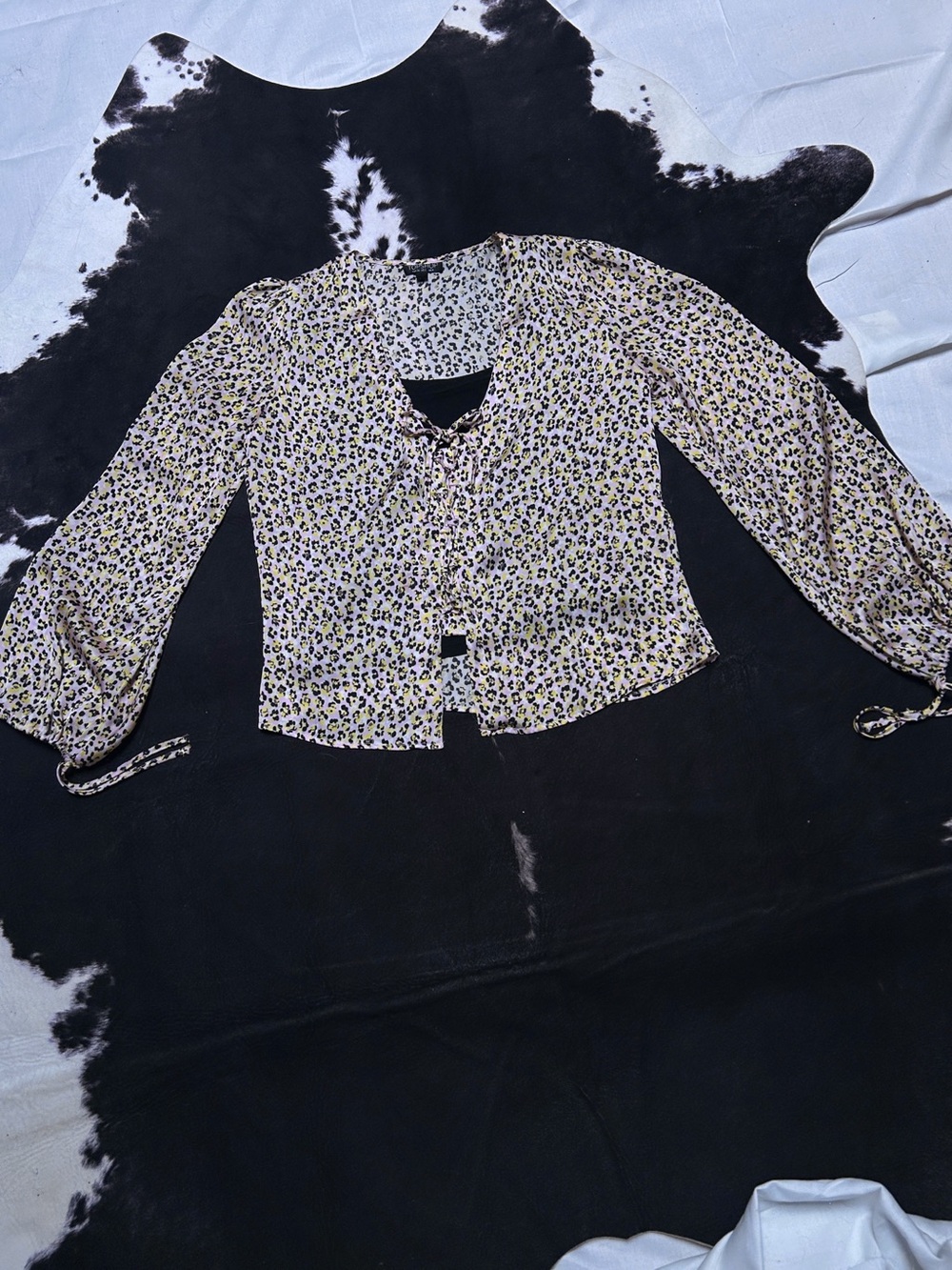 90s Y2K  Whimsigoth Yellow and Pink Cheetah Print Blouse